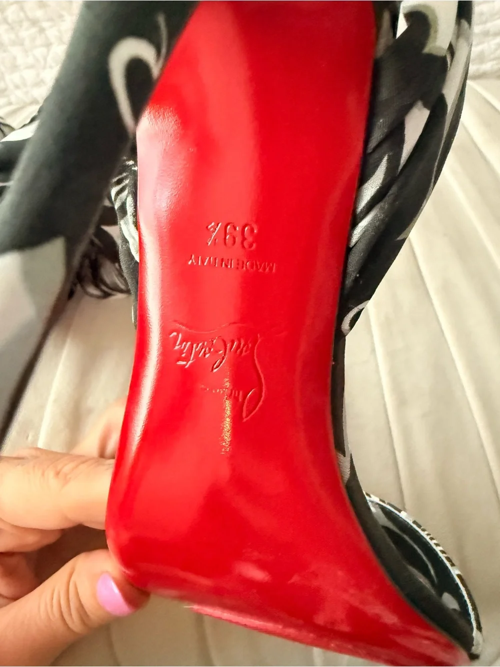 Christian Louboutin Black & White Printed Ankle-Tie Stilettos